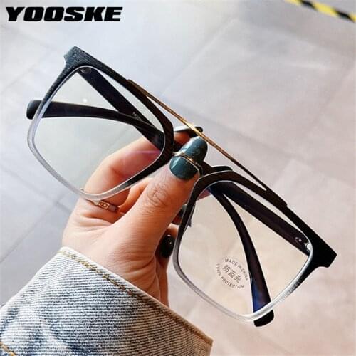 YOOSKE Vintage Wood Grain TR90 Glasses Frame Women Classic Anti Blue Light Eyeglasses Frames Men Classic Square Myopia Frame