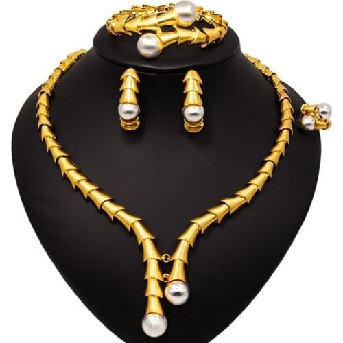 Yulaili Fashion Dubai Gold Jewelry Sets African Bead Jewelery Necklace Earrings Bracelet Ring Nigerin Wedding Bridal Accessories