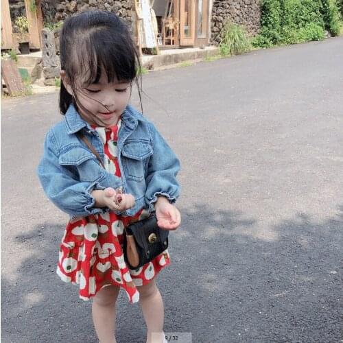 2 3 4 5 6 Years Toddler Girls Clothing Sets Spring Korean Fashion Flower Long Sleeve Dress Denim Jacket 2pcs Kids Suit For Girls