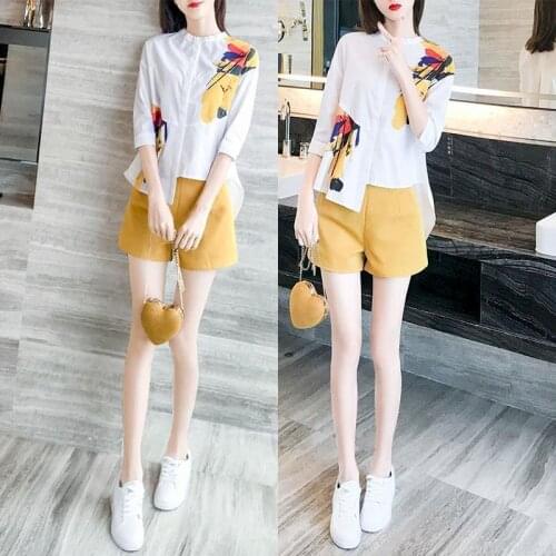 Womens Suits Aesthetic Clothes Suits Shorts Suit Casual Temperament Short Sleeve Shirts Fashion Shorts 2 Piece Sets Summer New