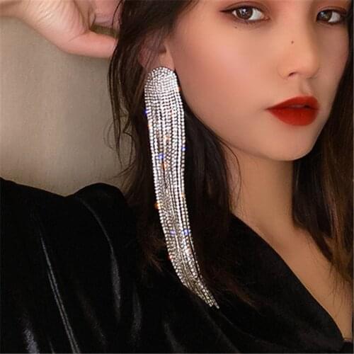 IOY IRENE Vintage Hyperbole Crystal Chain Tassel Earrings For Women Elegant Multilayer Earrings Costume Party Jewelry