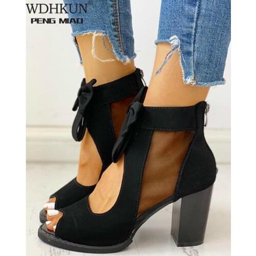 Fashion 2020 Summer Mesh Peep Toe Sandals Sexy Heels Single Shoes Lace Pumps Woman High Heel Fashion Women Shoes Platform Ladies
