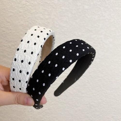 VSnow Temperament Black White Polka Dot Sponge Hair Band for Women French Wide Contrast Color Geometrical Hair Accessories