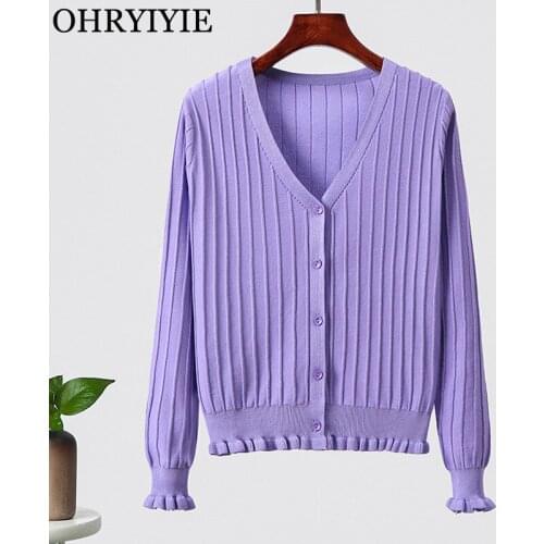 Spring Summer Thin Sweater Womens Cardigan Autumn V-neck knitted Cardigans Outerwear Female Long Sleeve Air Conditioning Tops