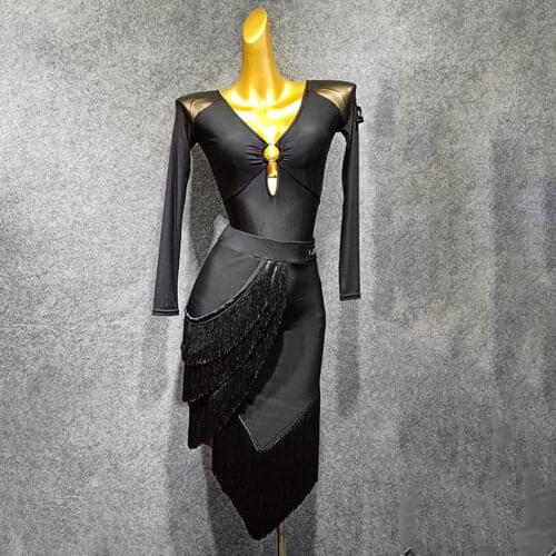 Latin Dance Dress Women Long Sleeve Latin Dance Tops and Skirt for Ballroom Samba Tango Chacha Dancing Performamnce BY364