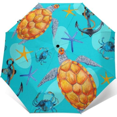 Sunny Umbrella Sea Turtle Ocean Starfish Vintage Anchor Automatic folding portable men umbrella rain Windproof beach parasol