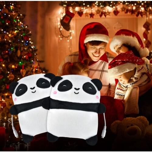 1Pair USB Panda Shape Warm Gloves Heated Hand Warmer Heating Half Finger Winter Warm Gloves For Office Christmas Gift