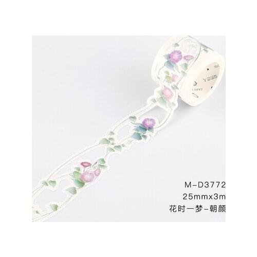 2.5cm 3m 1 Pcs Purple Morning Glory Flower Shape Design Washi Tape Masking Tape Diy Planner Diary Scrapbooking Gift Home Decor