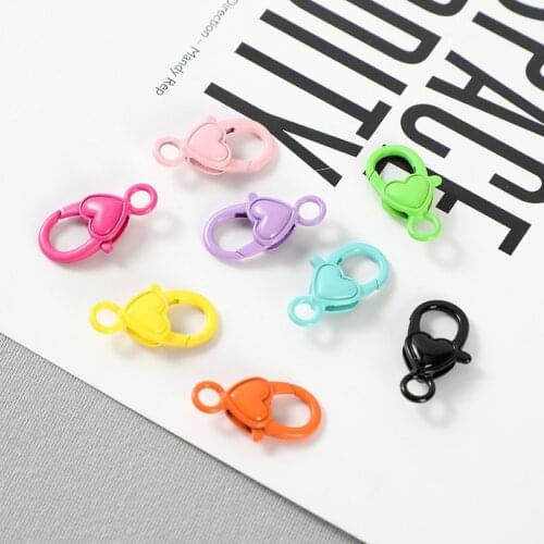 10pcs/lot Metal Colorful Painted Loster Clasp 14x27mm Strong Love Heart Hooks Connector for DIY Key Ring Holder Jewelry Making