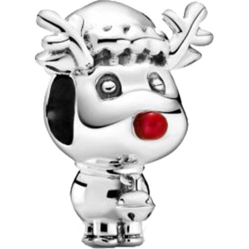 2020 Winter New Fit Original Pandora Bracelet 925 Sterling Silver Beads Rudolph The Red Nosed Reindeer Charm Christmas Jewelry