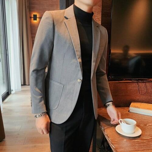 2021 Autumn Winter Men Blazers Solid Color Wedding Business Casual Suit Jacket Street Wear Social Office Dress Coat Veste Homme