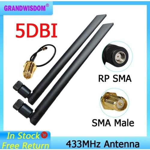 433Mhz Antenna 5dbi GSM 433 mhz RP-SMA Connector Rubber Lorawan antenna+ IPX to SMA Male Extension Cord Pigtail Cable