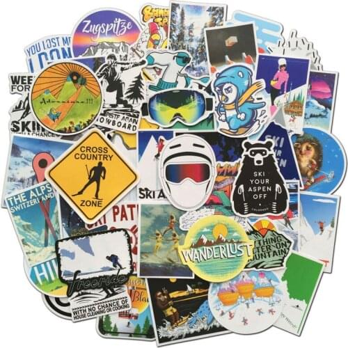 70 Pcs Cool Skiing Stickers Snowboard Winter Sport Vinyl Decals For Water Bottle Laptop Computer Phone Notebook Luggage Guitar
