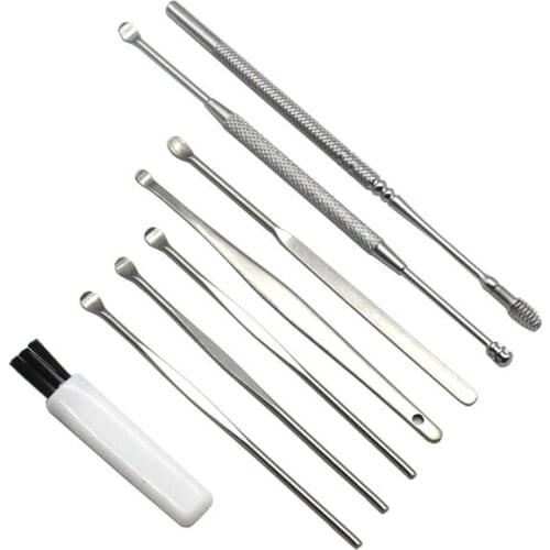 8pcs/set Ear Wax Picker Cleaner Stainless Steel Earpick Wax Remover Curette Ear Pick Cleaner Ear Cleaner Spoon Earpiwax with Box