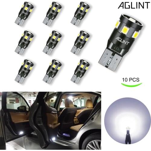 AGLINT 10pcs Led T10 Canbus Error Free W5W 194 168 2825 9-SMD Car Bulb For Car Dome Map Door Trunk License Plate Lighs White 12V
