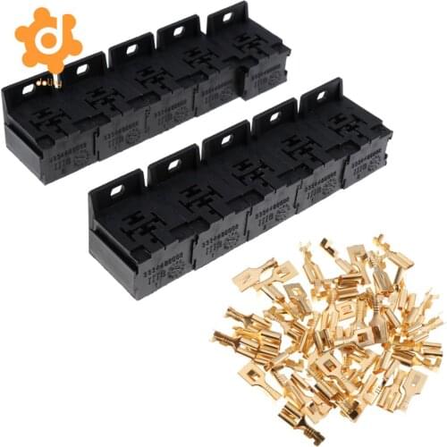10 Pieces Automotive 5 Pin Relay Socket Holders with 6.3mm Copper Terminals