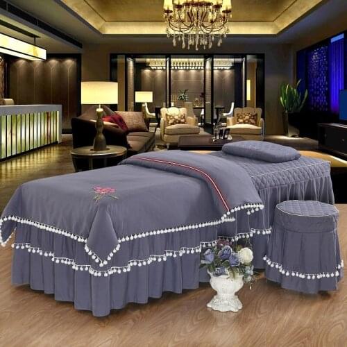 White Lace Trim Bedspread Duvet Cover for Beauty Treatment Pillowcase Beauty Salon Bed Skirt SPA Sheet Bedding Set 4PCS #409