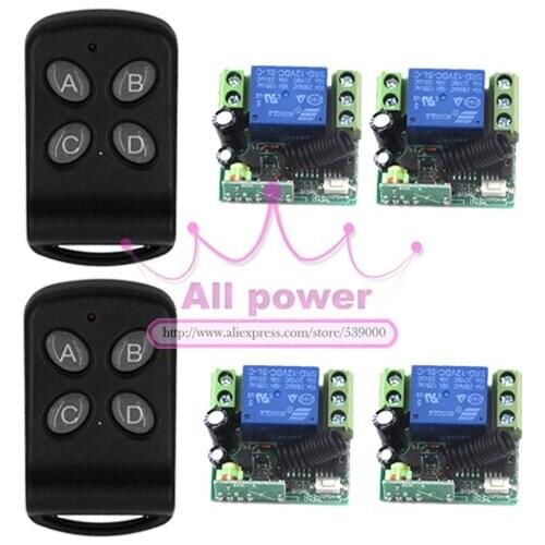 12V 3 Ways Wireless Digital Remote control Switch With 2 Transmitter + 4 receiver 315/433 MHZ, Latch/Momentary/Toggle
