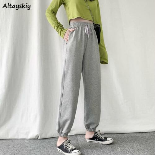 Harem Pants Women Gray Oversized Joggers Plus Velvet Thicker All-match Slacks Mujer Pure Elastic Waist Ankle-Length Baggy Teens