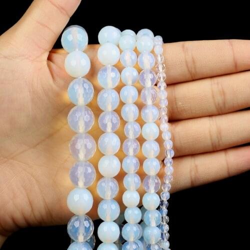 Natural Stone Beads Cut Surface Opal Charm Round Loose Beads for Jewelry Making Needlework DIY Bracelet Strand 4-12 MM