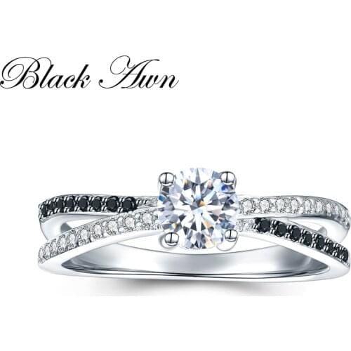 Black Awn 2.2g Classic 925 Sterling Silver Jewelry Trendy Wedding Rings for Women Engagement Ring Femme Bijoux Bague C009