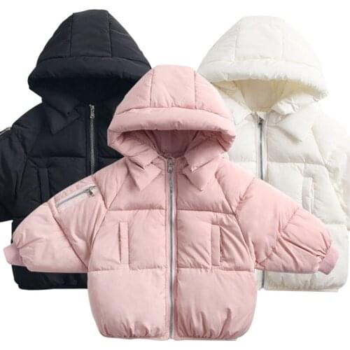 Childrens Warm Down Jacket Casual Outerwear Coat Girl Cold Winter Warm Hooded Coat Cotton-Padded Clothes Kids Boys Solid Color
