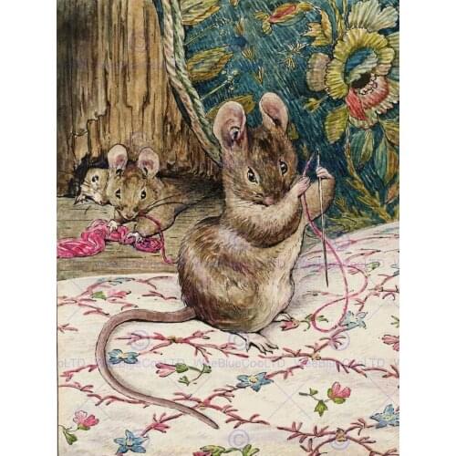 HELEN BEATRIX POTTER THE MICE AT WORK THREADING THE NEEDLE HP Silk Cloth Poster Art Bedroom Decoration