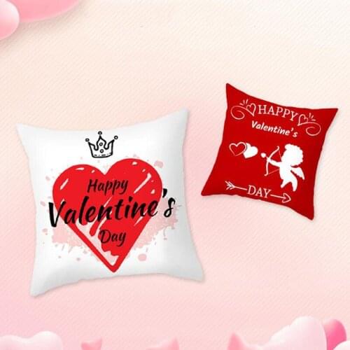 Valentines Day Pillow Cover Red Love Pillowcase Lovers Sofa Cushions Polyester Peachskin Comfortable Home Decor 45*45cm 1pc
