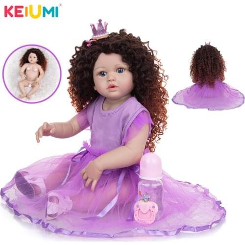 KEIUMI Full Silicone Reborn Boneca Baby Dolls Realistic Boom Hair Princess Bath Bebe Toddler Dolls Toy For Birthday Gifts