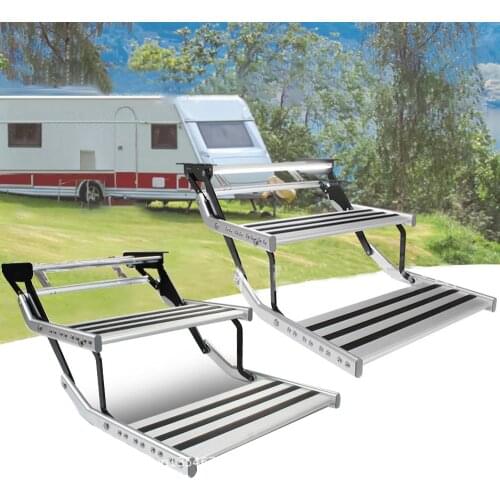 RV Folding Ladder Step Double Layer Aluminum Alloy Telescopic Antiskid Manual RV Pedal Step Camper Accessories
