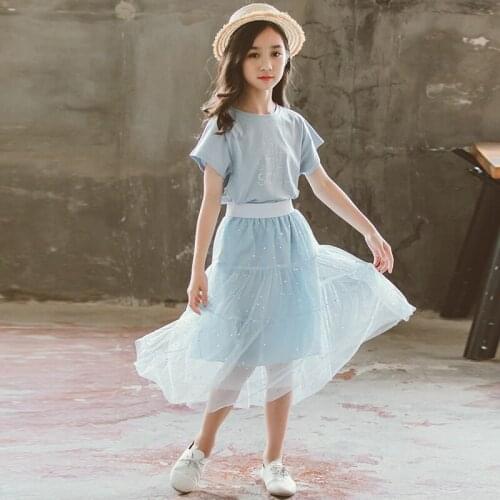 Summer elegant Girls Clothes Sets Summer Girl T-shirt + Tulle Skirt Suits Kids Princess Dresses Children Clothing Set 2-12 year