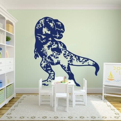 Cartoon Scratch T-Rex Dinosaur Wall Sticker Playroom Kids Room Jurassic Park Geometric Vintage Dino Animal Wall Decal Bedroom