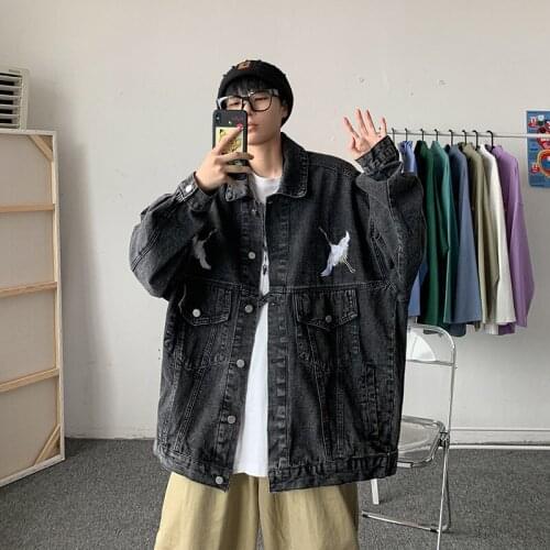 Hot 2021 denim jacket male Korean style trendy handsome spring autumn jacket loose Hong Kong style boys autumn jacket