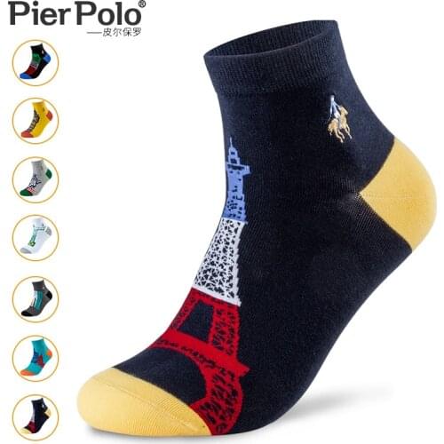 PIER POLO Socks Men Week Socks Fashion Scenic Spots And Landmark Buildings Pattern Cotton Socks Casual Novelty Funny Men Socks