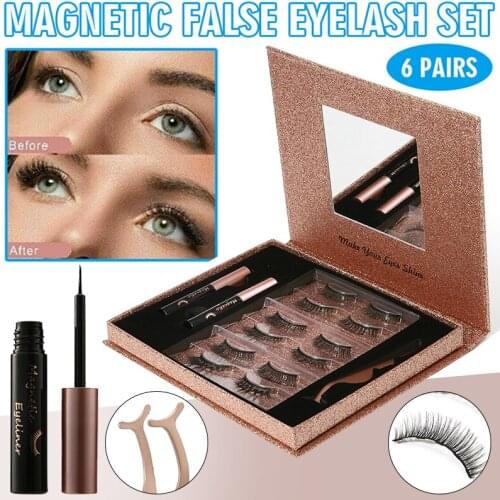 6 Pairs Magnetic False Eyelash Set Tweezers Set Natural False Lashes Short Faux Cils Eye Lashes Liquid Eyeliner Tweezer Set