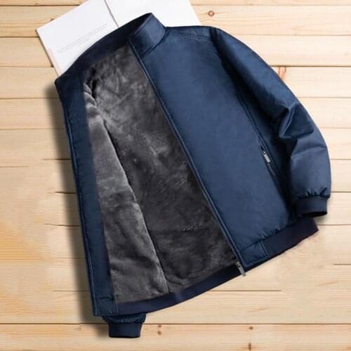 Solid Color Winter Jacket Men Coat Zipper Stand Collar Warm Plush Lining Winter Coat Men Jacket homme jaquetas куртка мужская