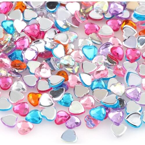 About 100Pcs Cute Heart Acrylic Shining Glass Flatback Rhinestone DIY Nail Art Phone Decoration DIY Accessories 6mm Mix Color