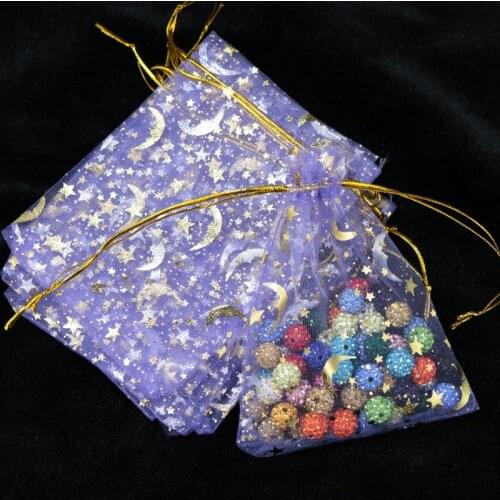 Wholesale 100pcs/lot Moon Star Organza Bags 7x9cm Small Wedding Favor Charm Jewelry Packaging Bags Drawstring Gift Bag Pouches