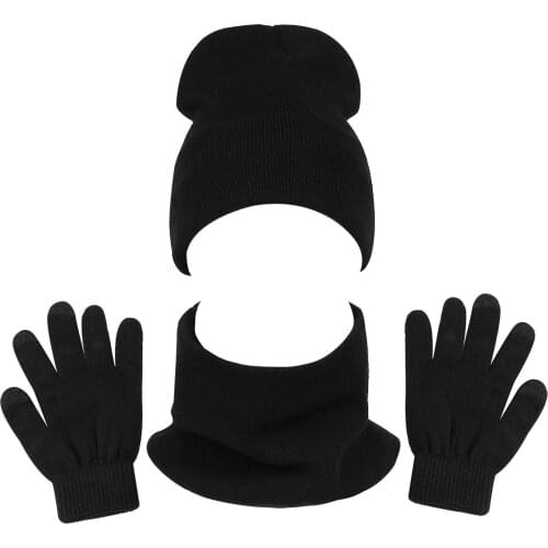 Women Men Autumn Winter Warmer Set Unisex Knitted Velvet Beanie Hat and Neck Scarf Glove Outfit Elastic Warm Costume Accessories