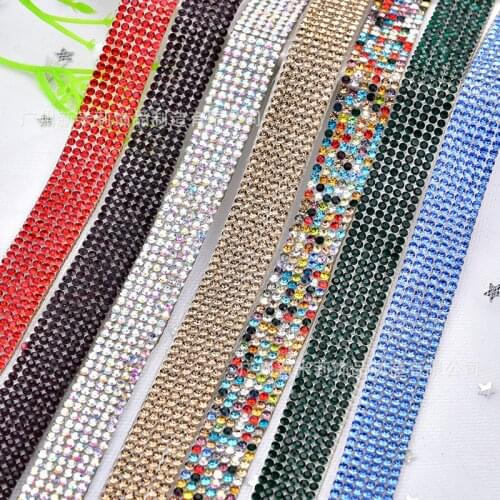 5mX 1.2cm Rhinestone Stick Drill Trim DIY Net Drill Paste Iron on Barcode Long Stick home Rhinestone Chain Net Drill 6Rows