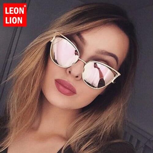 LeonLion 2021 Fashion Cat Eye Sunglasses Women Vintage Metal Luxury Glasses for Women Mirror Retro Oculos De Sol Feminino