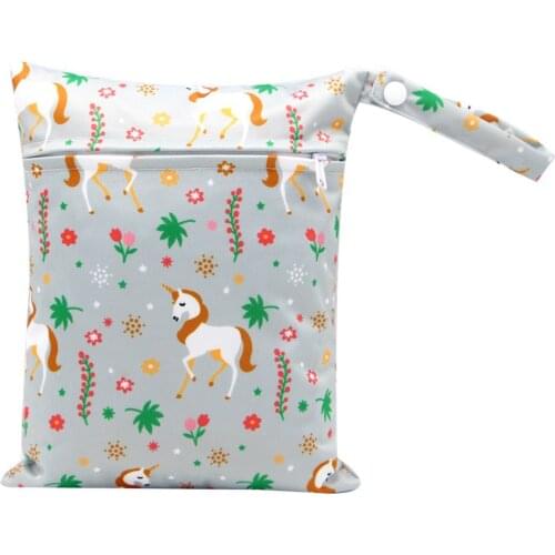 20*25cm Double Pockets Mini Wet Bag Reusable Waterproof PUL Snap Handle Wetbag For Baby Diapers Nappies Stroller Diaper Wet Bag