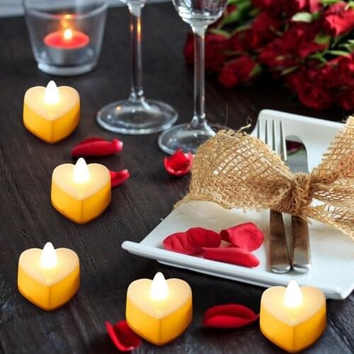 24 Pcs Heart Shape LED Candles Tea Light Romantic LED Candles For ValentineS Day Wedding Table Decor Heart-Shaped Candle Lights