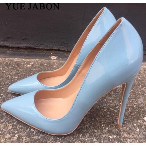 Woman High Heel Pumps Office Blue shoes Pointed Toe Patent Leather Women Wedding Shoes Bride 8/10/12CM Women Stilettos heels