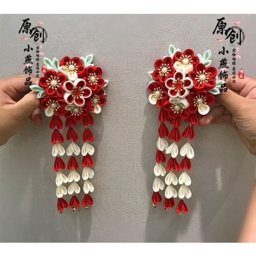 Improvement Antiquity Hanfu Kimono Sakura Hair Clip Hair Accessories Lolita Bell Tassel Hairpin Tsumami zaiku Yukata Headdress