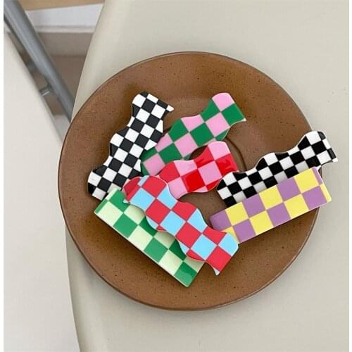New Women Kids Ins Acetate Hair Clip Checkered Plaid Grid Geometric Hairclips Hairpins Hair Accessories