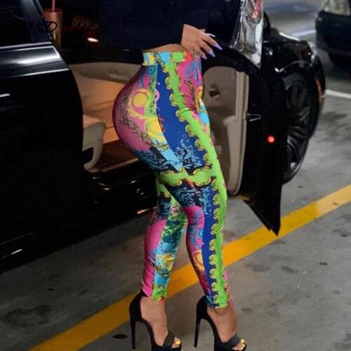 Multi Printed High Waist Sexy Skinny Pants Women Bodycon Pants
