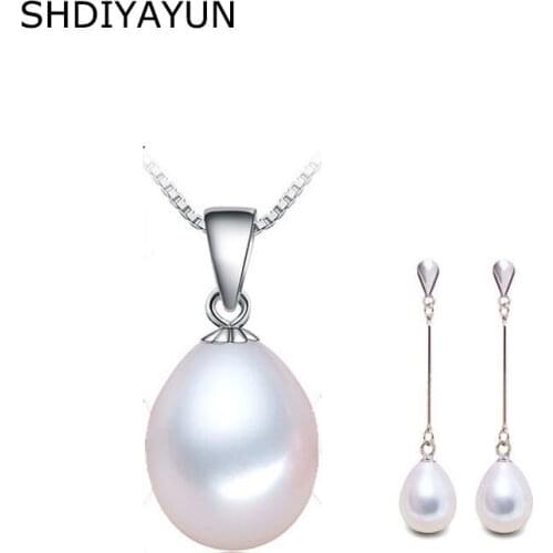 SHDIYAYUN Pearl Jewelry Set Natural Freshwater Pearl Statement Necklace Drop Earrings 925 Sterling Silver Set For Women Gift