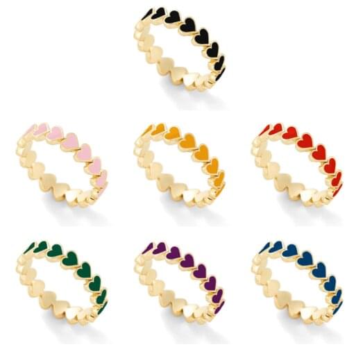New Ins Vintage Multicolor Love Round Heart Ring Sweet Cute Peach Heart Heart Rings For Women Girls Fashion Jewelry Gifts