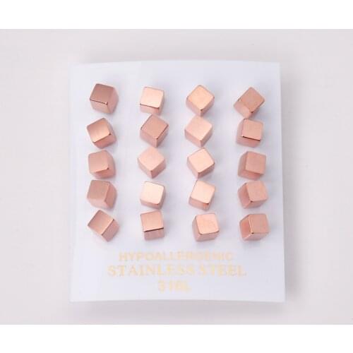10 Pairs 6mm Smooth Gold Silver Color Colorful Rose Gold Square Earrings Stainless Steel Women/Men Punk Ear Stud Jewelry